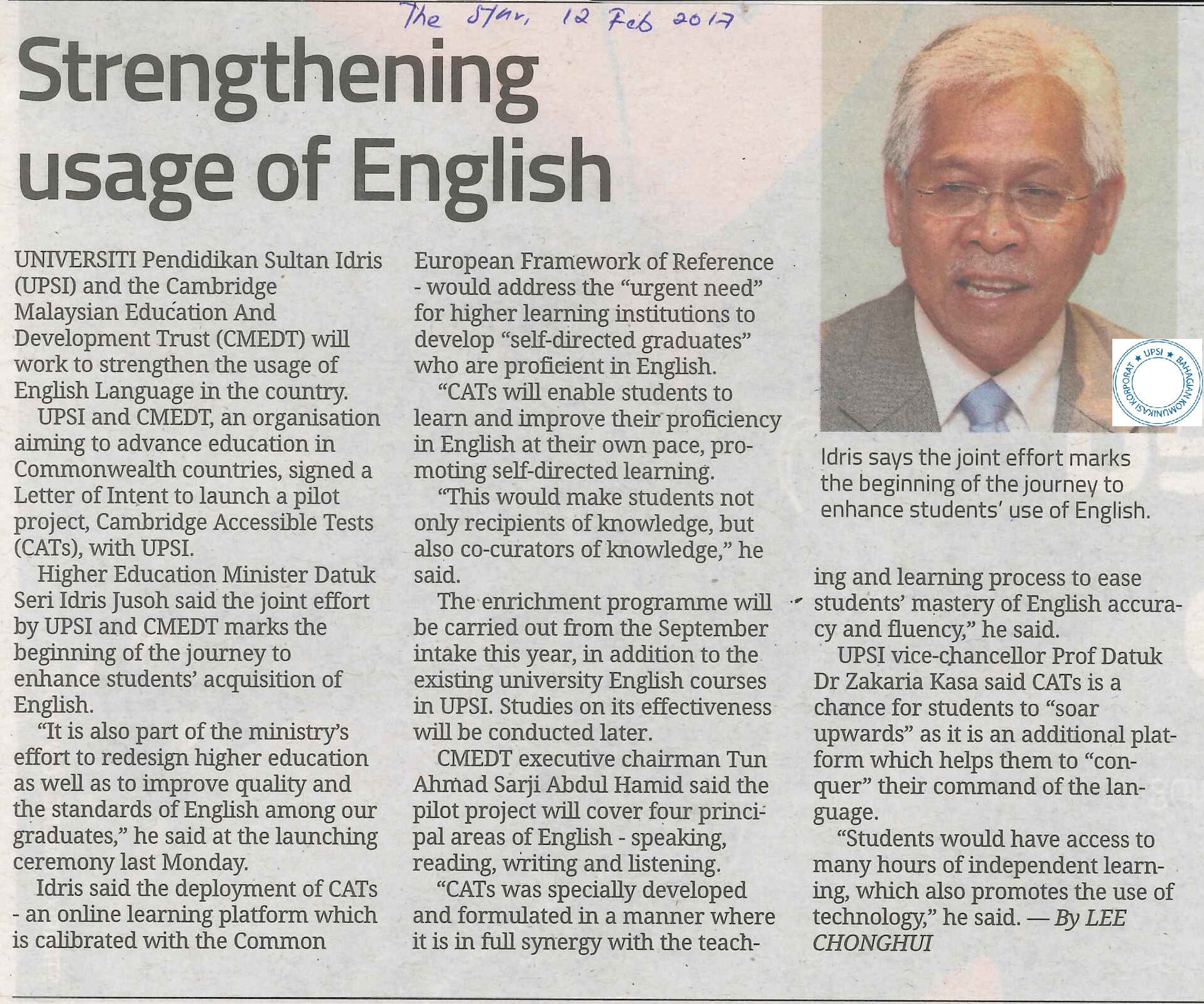 THE STAR 12 FEB STRENGTHENING USAGE OF ENGLISH
